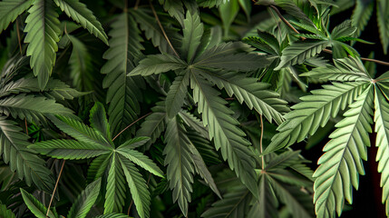 Lush Cannabis Plant Foliage Background. - obrazy, fototapety, plakaty