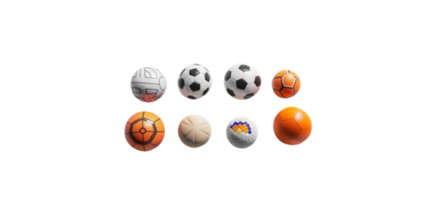 collection of sports balls on a white background.