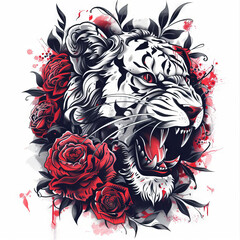 Tiger and rose tattoo design idea
