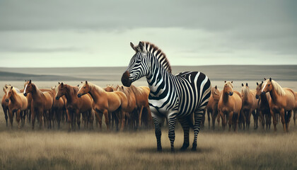 The zebra, with its striking black and white stripes, symbolizes individuality and the beauty of being different.  - obrazy, fototapety, plakaty