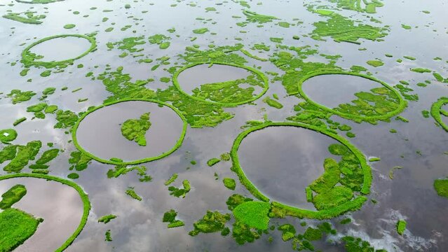 Aerial view loktak lake is the largest freshwater lake and thanga village in India as well as the largest lake in manipur north east India.