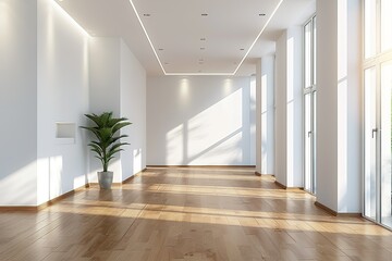 Bright living room interior with white empty wall