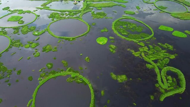 Aerial view loktak lake is the largest freshwater lake and thanga village in India as well as the largest lake in manipur north east India.