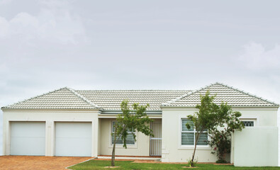 Outdoor, property and house in neighborhood, estate or residential area in Dallas, Texas community in USA. Background, development or suburban home for investment project or society in quiet town