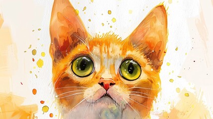   A watercolor painting of a cat's face with a green-eyed feline head in the background - obrazy, fototapety, plakaty