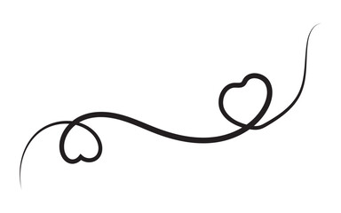Squiggle and swirl line with a heart. Hand drawn calligraphic swirl. Swirly line doodle. 11:11