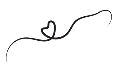 Squiggle and swirl line with a heart. Hand drawn calligraphic swirl. Swirly line doodle. 11:11