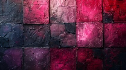Fototapeta premium A tight shot of a red-purple wall featuring a black-white checkerboard design in its center