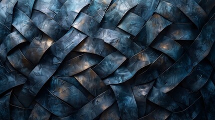   A tight shot of intricately textured metal, displaying a blue-gold pattern encircling its edges The outermost area of this pattern continues on the inner surface - obrazy, fototapety, plakaty