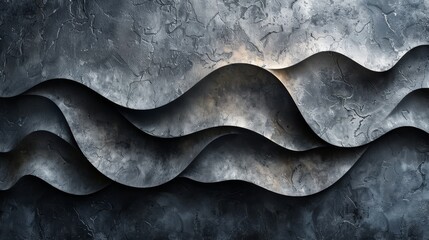   A monochrome image of a wall adorned with wavy patterns, culminating in a light situated at its termination
