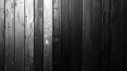   A monochrome image of a weathered wood wall adorned with raindrops and a clock positioned nearby - obrazy, fototapety, plakaty