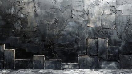  squares and rectangles on concrete wall, concrete floor ahead - obrazy, fototapety, plakaty