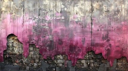   A grungy wall features a circular pink and gray patch, surrounded by a black hole in its center