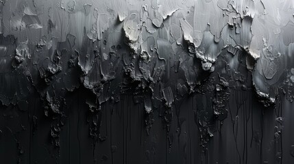   A monochrome image of a distressed wall, bearing signs of flaking acrylic paint