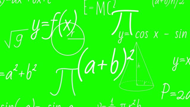 Simple animated of math formulas on green background.