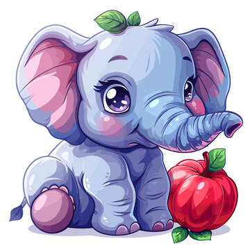 Elephant Apple Flat Colors Cartoon Icon, Isolated Transparent Background Images
