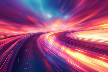 Warp background panorama, colors blur into a swift, celestial highway