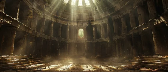 Tuinposter The ancient arena whispers tales of glory to a gladiator on the brink of combat © Seksan