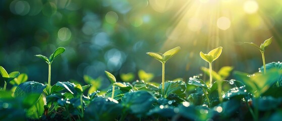 Sprouts reach for the light, echoing ESGs call for clean, green tech solutions - obrazy, fototapety, plakaty