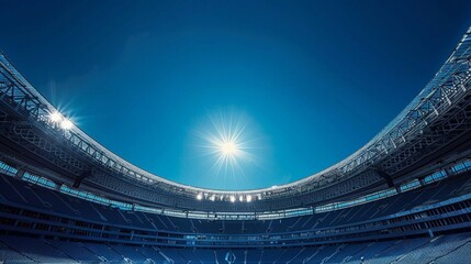 Perfectly clear day illuminates a stadium ready for a minimalist product show