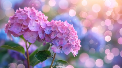   A tight shot of a pink-blue bloom against a backdrop of softly blurred, colored lights Foreground features a comparable blend of pink and blue petals subtly out of - obrazy, fototapety, plakaty