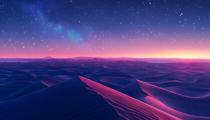 Ethereal desert night starry sky, sand dunes, serene ecoregion landscape