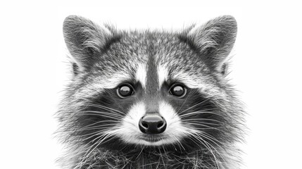   A melancholic raccoon gazes at the camera in this monochrome image