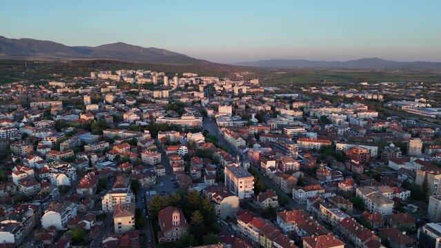 Kazanlak drone view panorama sunset Stara Planina