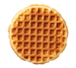 Round waffle isolated on transparent background, top view