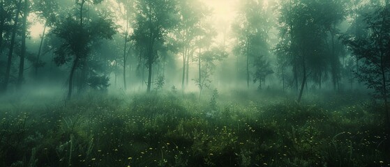 Forest edges blur into a gradient whisper, a symphony of softness and hue - obrazy, fototapety, plakaty