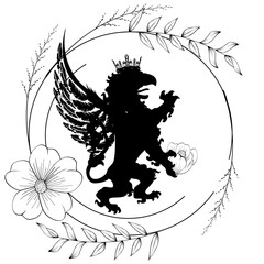 flowers griffin heraldic crest tattoo emblem coat of arms in vector format
