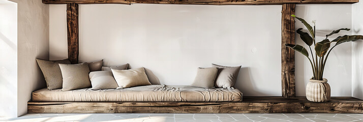 Modern Living Room Design, Comfortable Sofa Against White Wall, Stylish and Minimal Interior Decor