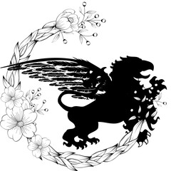 flowers griffin heraldic crest tattoo emblem coat of arms in vector format