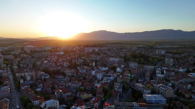 Kazanlak drone panorama sunset Stara Planina