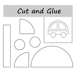 DIY worksheet. Color, cut parts of the image and glue on the paper. Illustration of cartoon automobile.