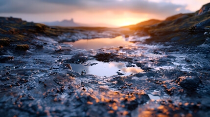 Captivating Sunset Reflection in a Rugged Weathered Landscape