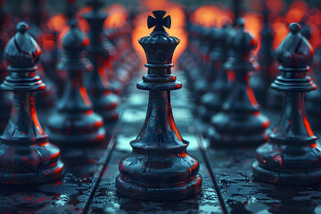 Clash of Cunning Minds A Captivating Chess Duel in the Shadows of Darkness - obrazy, fototapety, plakaty