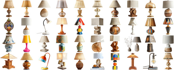 Big collection set of lamp in various styles retro vantage and modern bedside nightstand lighting...