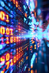 Obraz premium Abstract Visualization of Data Streaming in Digital Space With Glowing Blue Numbers