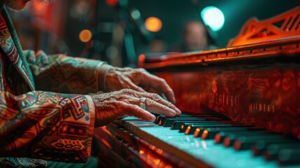 A man is playing a piano with his hands