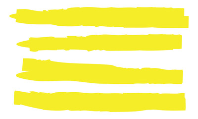 Yellow marker brush lines. Highlighter underline scribbles. Paint pen handdrawn strokes. Vector illustration design with background.