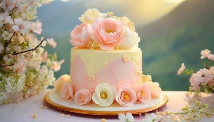 Obraz na płótnie Canvas Whimsical Blooms: A Pastel Floral Fantasy Cake