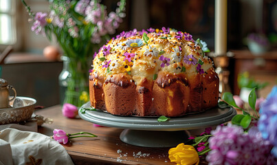 Easter cakes and colored eggs - 781824328