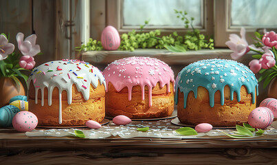 Easter cakes and colored eggs - 781824354