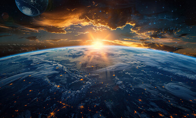 Fototapeta na wymiar Planet Earth with spectacular sunrise