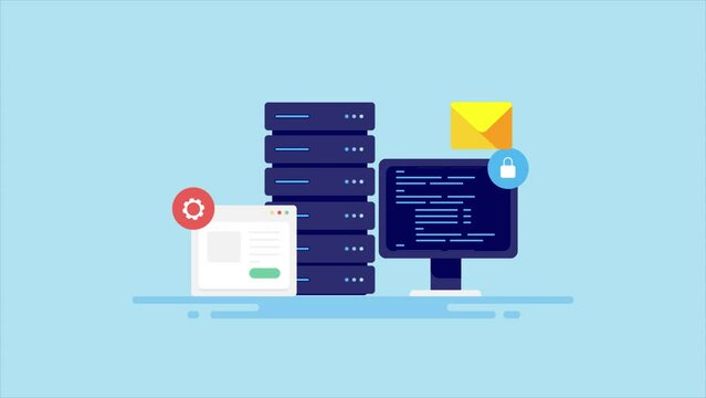 Web hosting service and server maintenance concept, digital technology web development video animation.