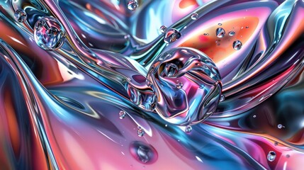 abstract digital artwork inspired by the elegant shapes and reflective surfaces of water drops, using vibrant colors and dynamic compositions  