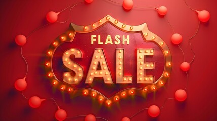 Text "FLASH SALE" for an advertisement banner or poster featuring 3D lights set on a crimson backdrop.