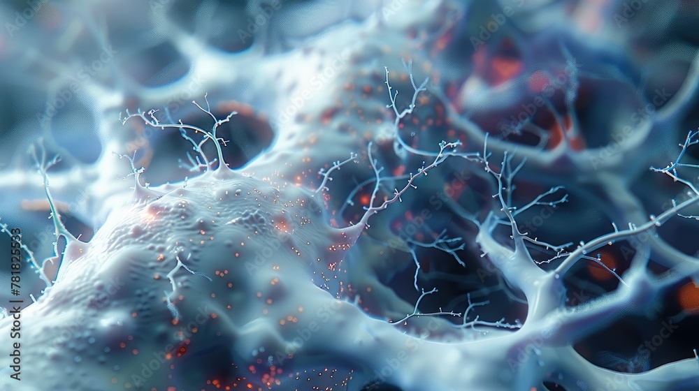 Leinwandbilder A macro neural environment, with synapses connecting each other with light. Generative AI.