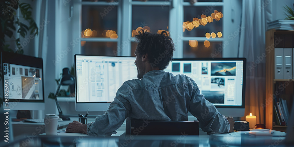 Aufkleber a man was sitting on a computer desk, surrounded by high-end, minimalist. generative ai.